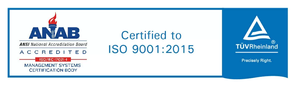 ANAB ANSI National Accreditation Board ISO 9001:2015 TUV Rheinland accredited to Hoffer Flow