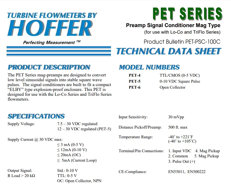 Technical data sheet - Pet Series Preamp Signal Conditioners